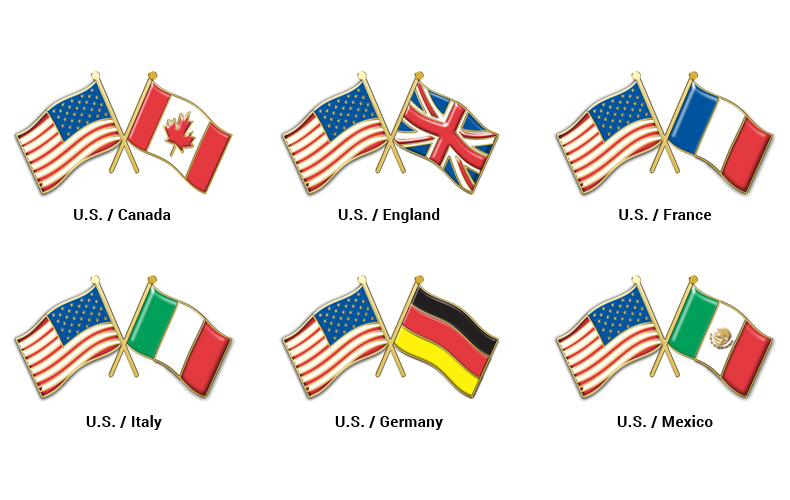 Double Flag Pins American Flag and Any Other Nation